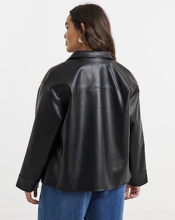 Black Faux Leather Button Through Jacket