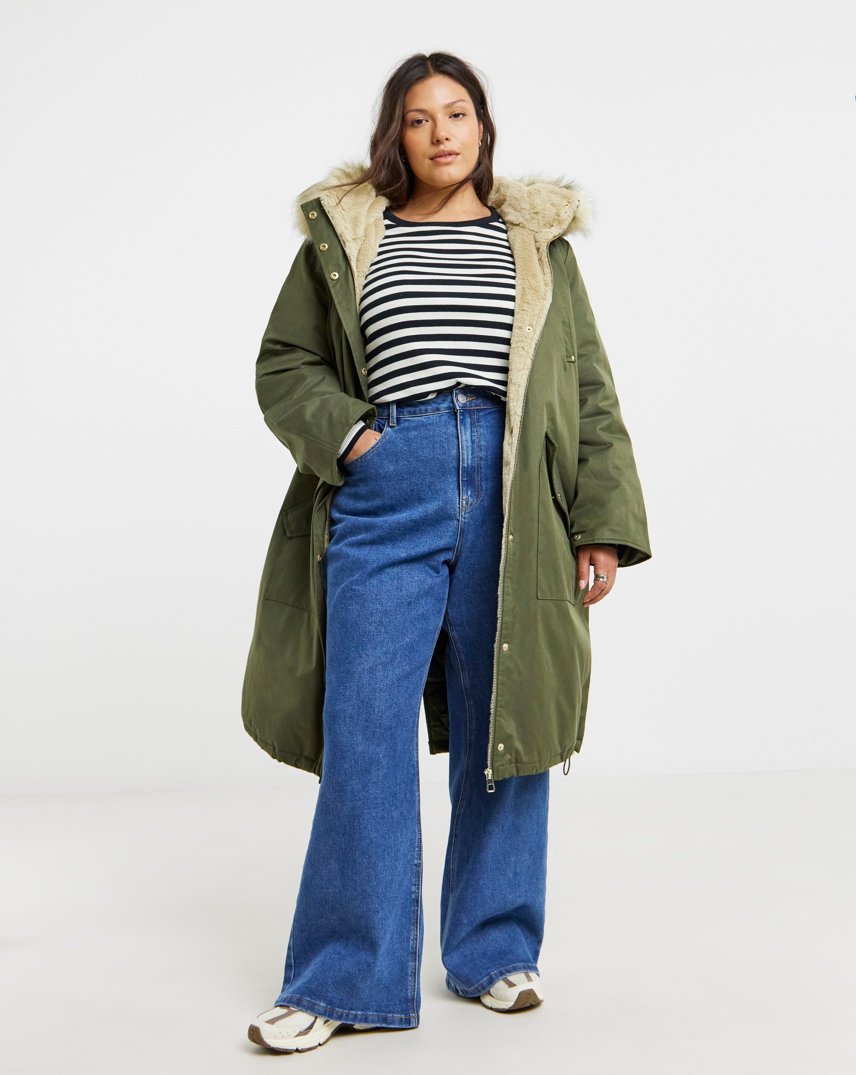 Khaki Hooded Fur Trimmed Parka