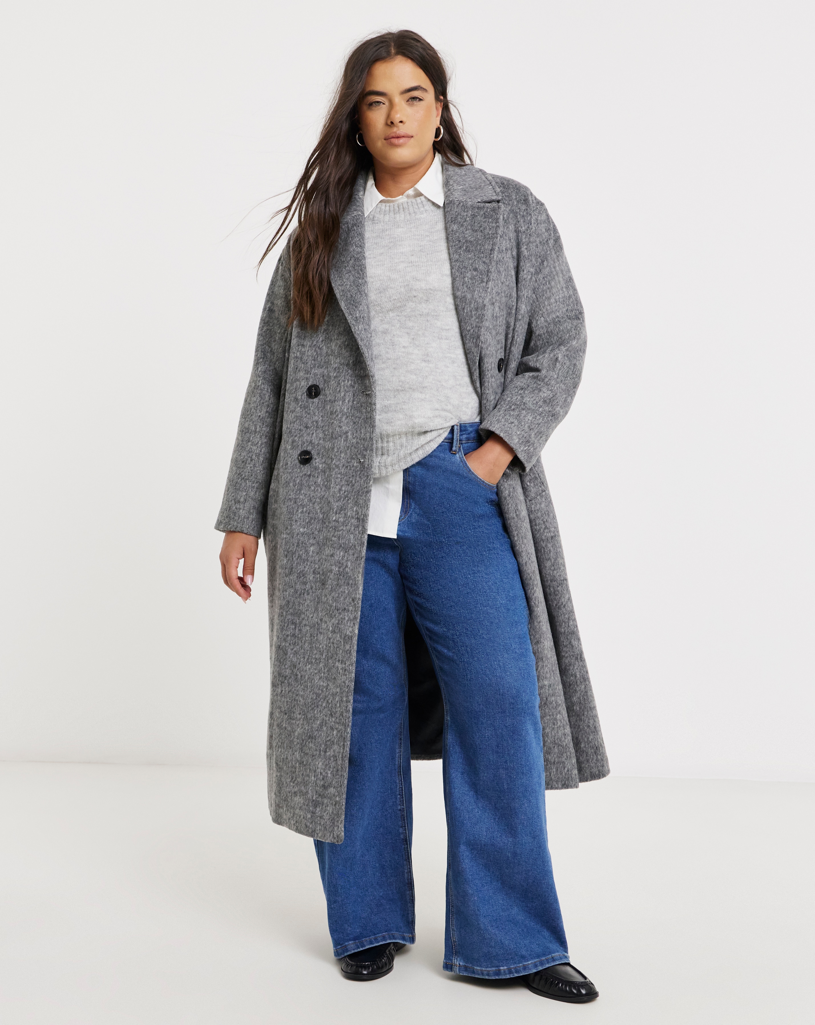 Grey Brushed Faux Wool Midaxi Coat