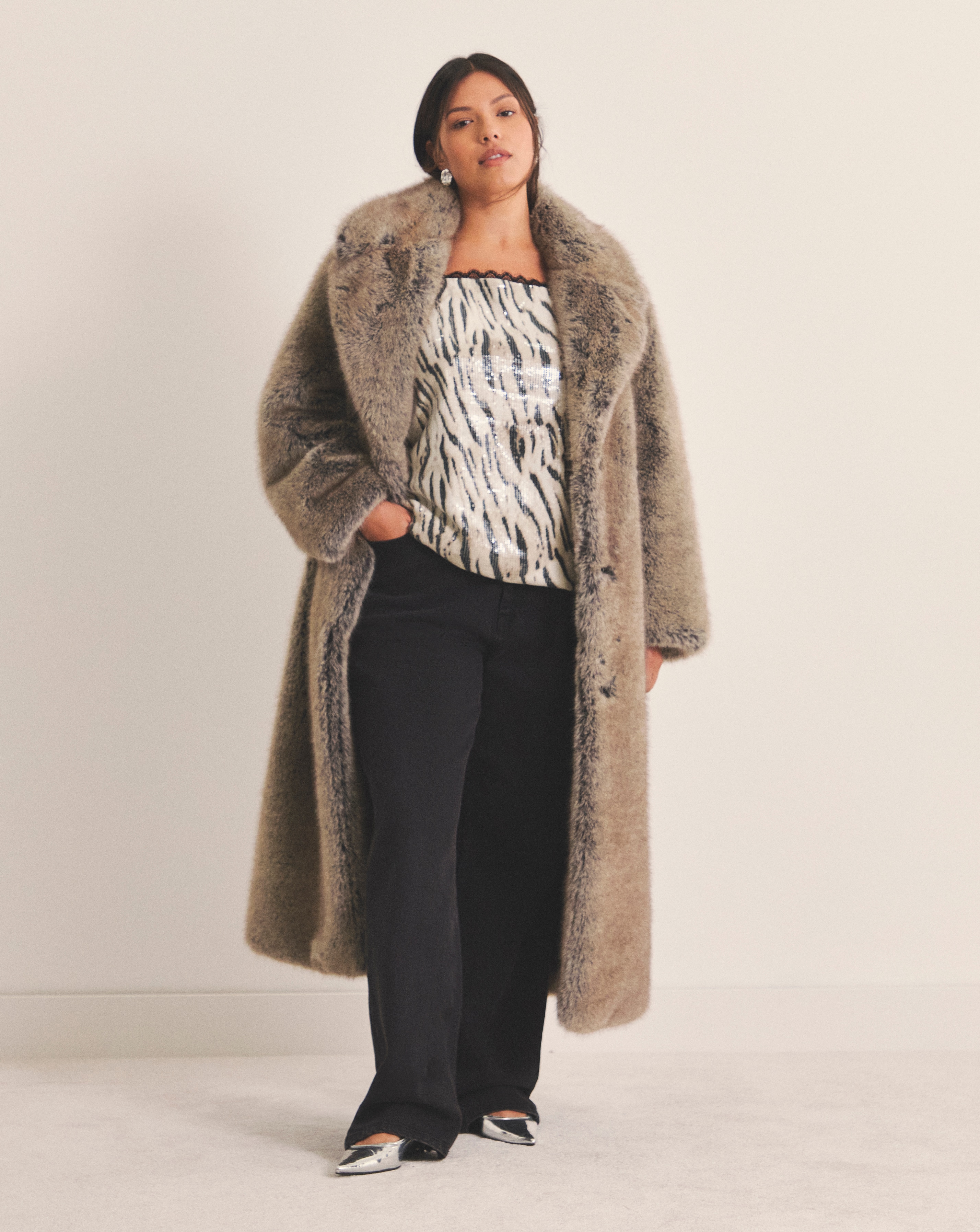 New In - SBE Natural Faux Fur Maxi Coat