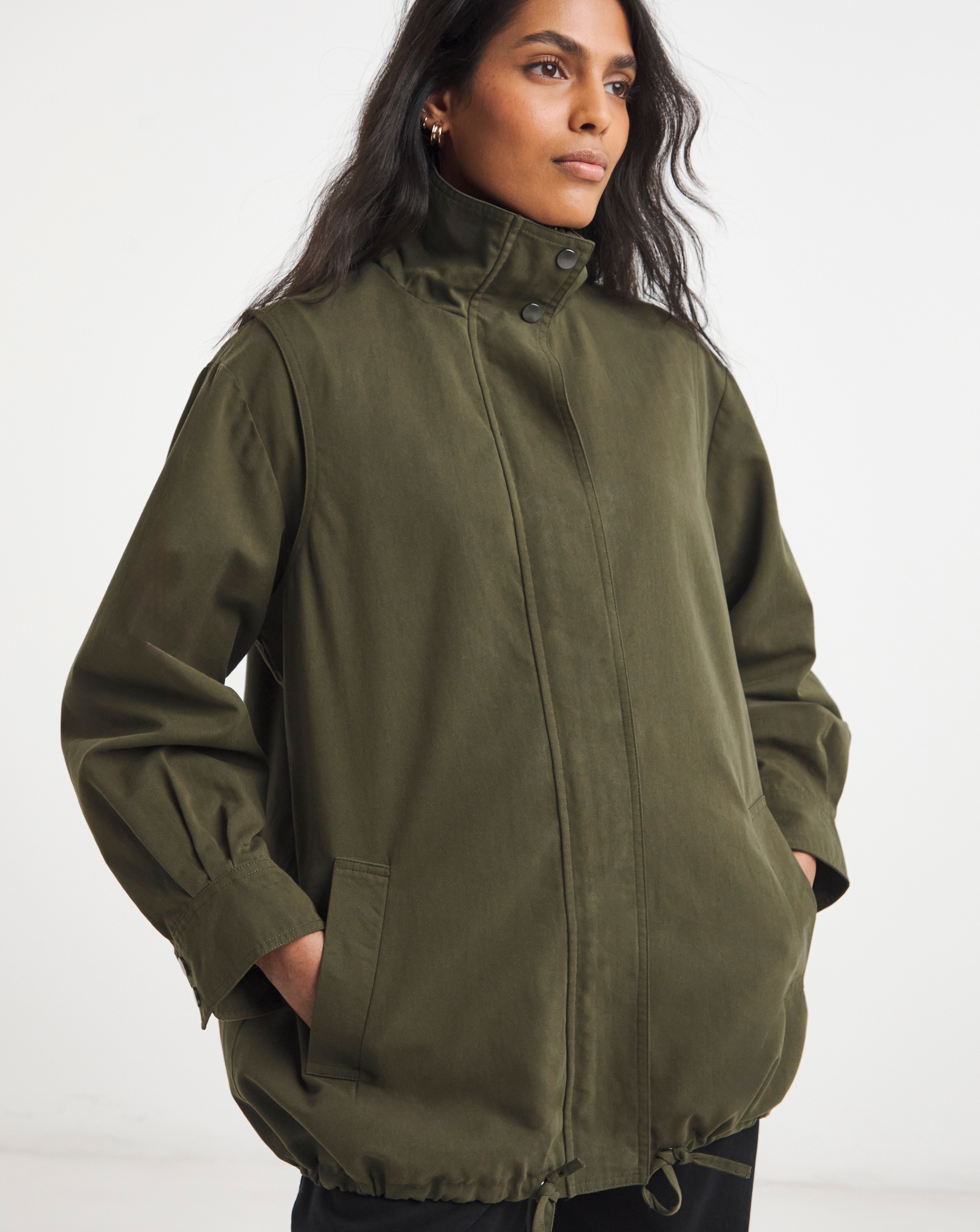 New In - Khaki Funnel Neck Lyocell Jacket