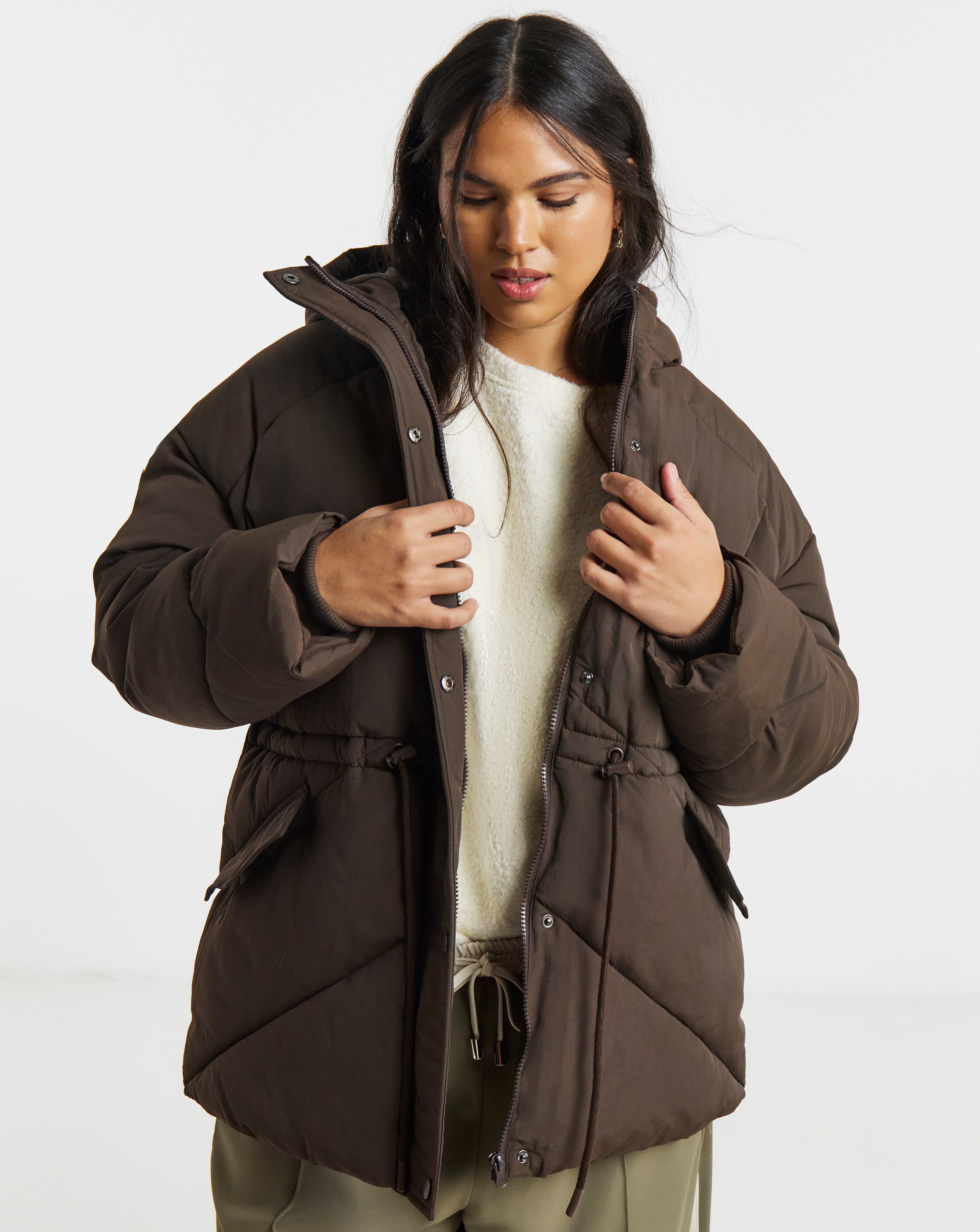 Chocolate Adjustable Waist Detail Padded