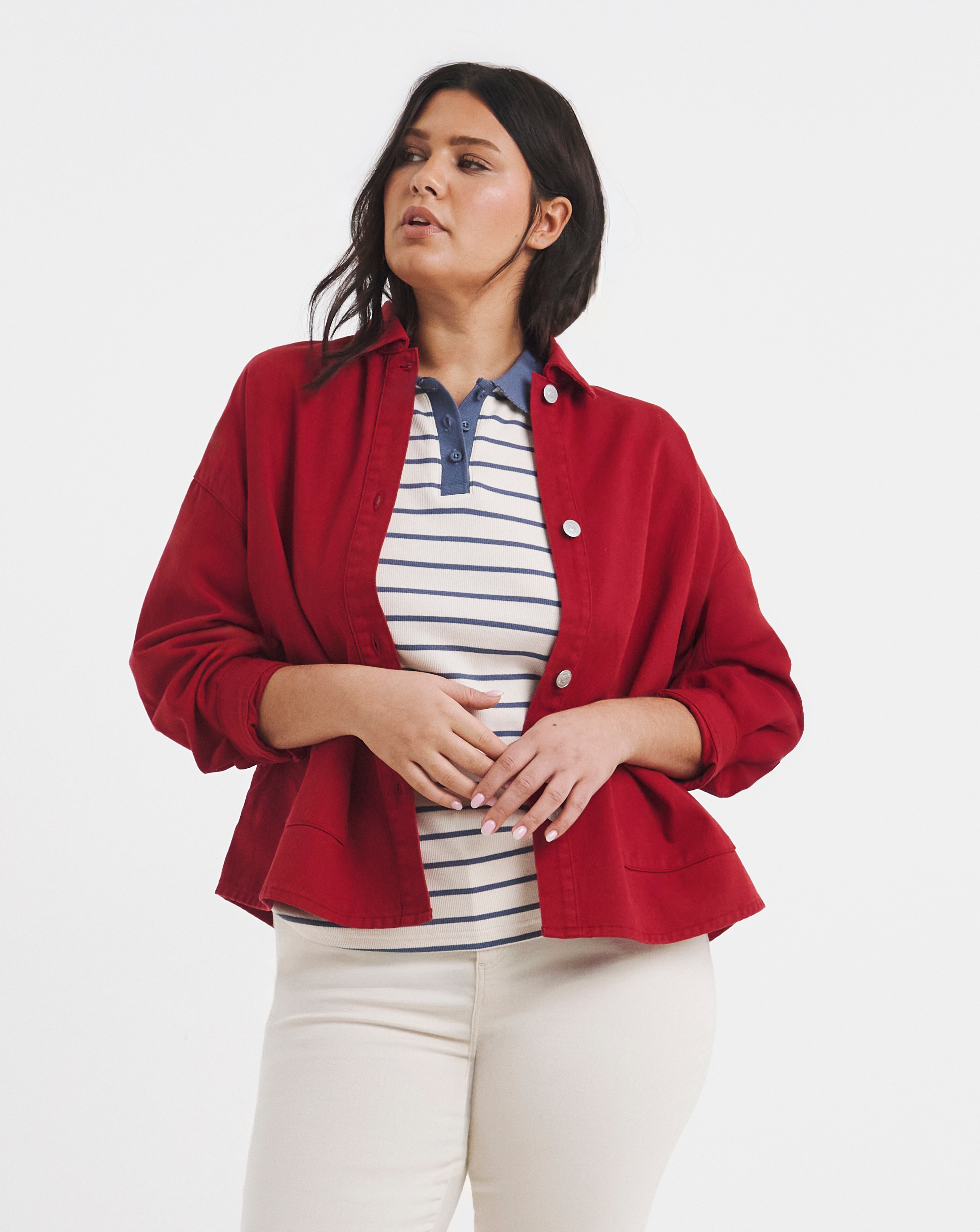 Simply Be Red Button Utility Jacket