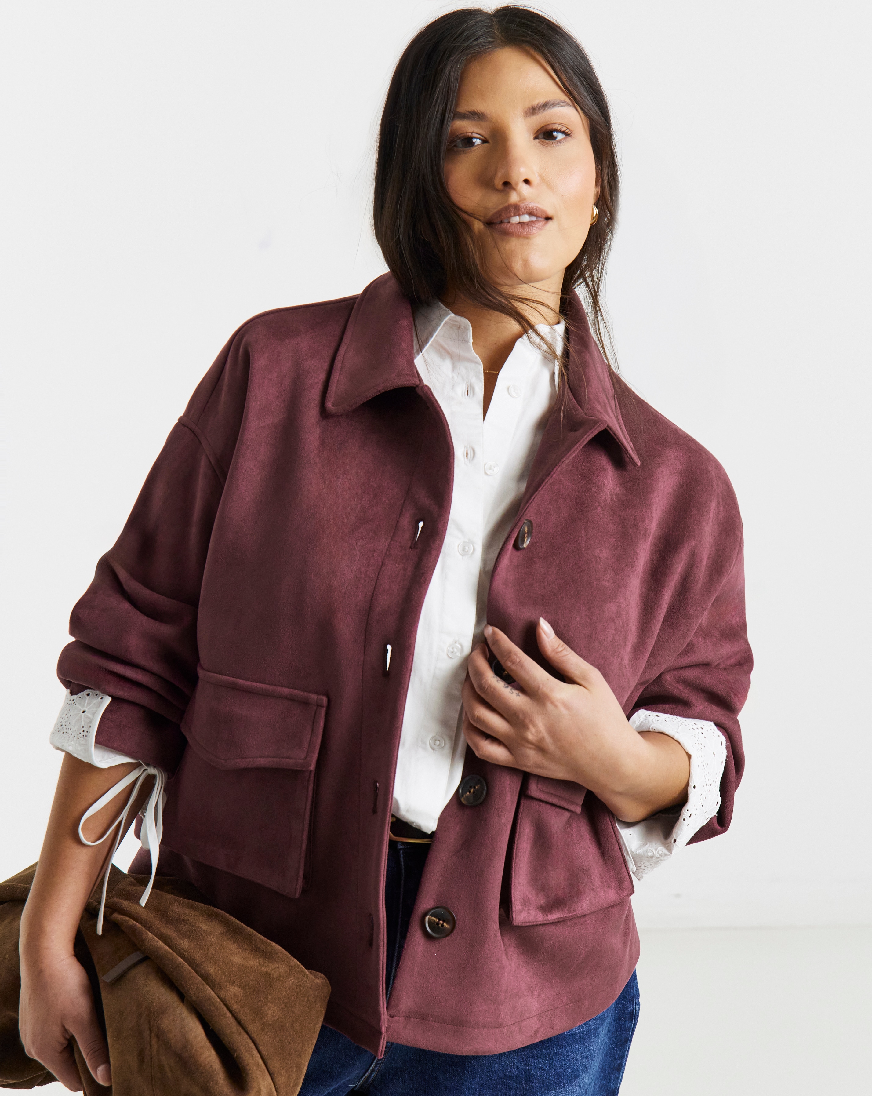 New In - Berry Suedette Pocket Shacket