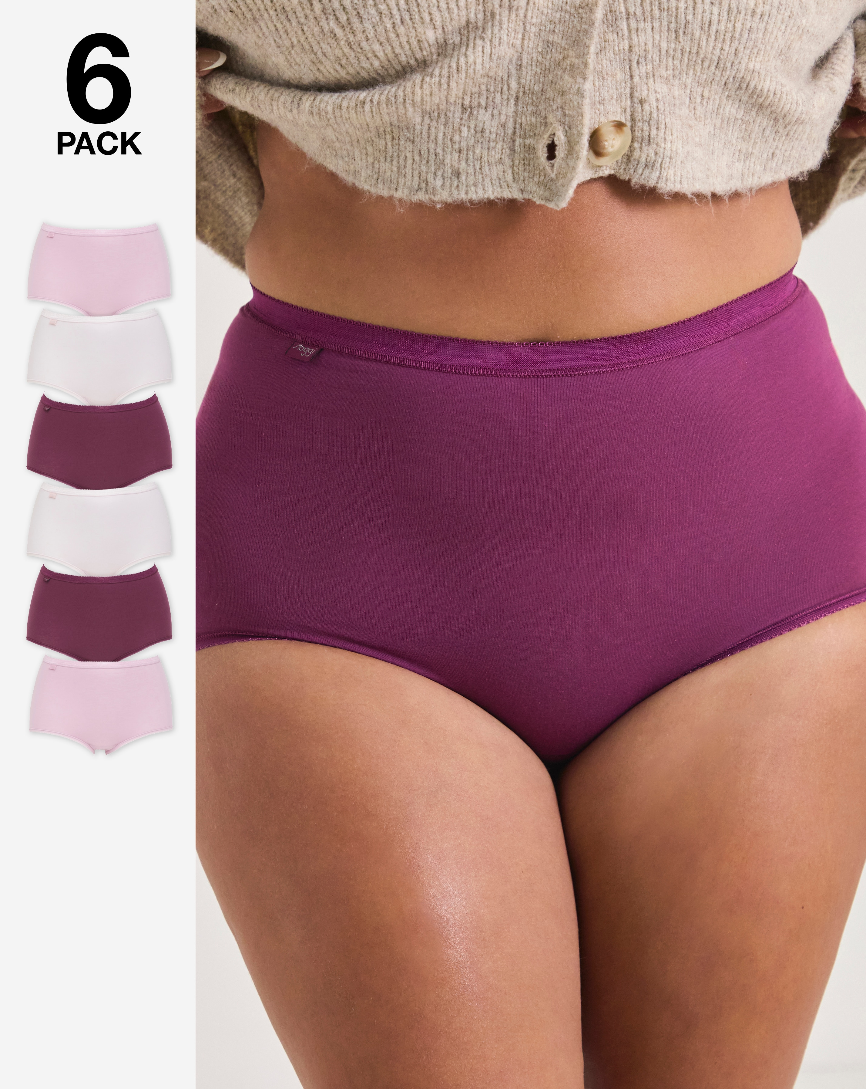 Sloggi 6Pk Basic Maxi Briefs Plum Multi