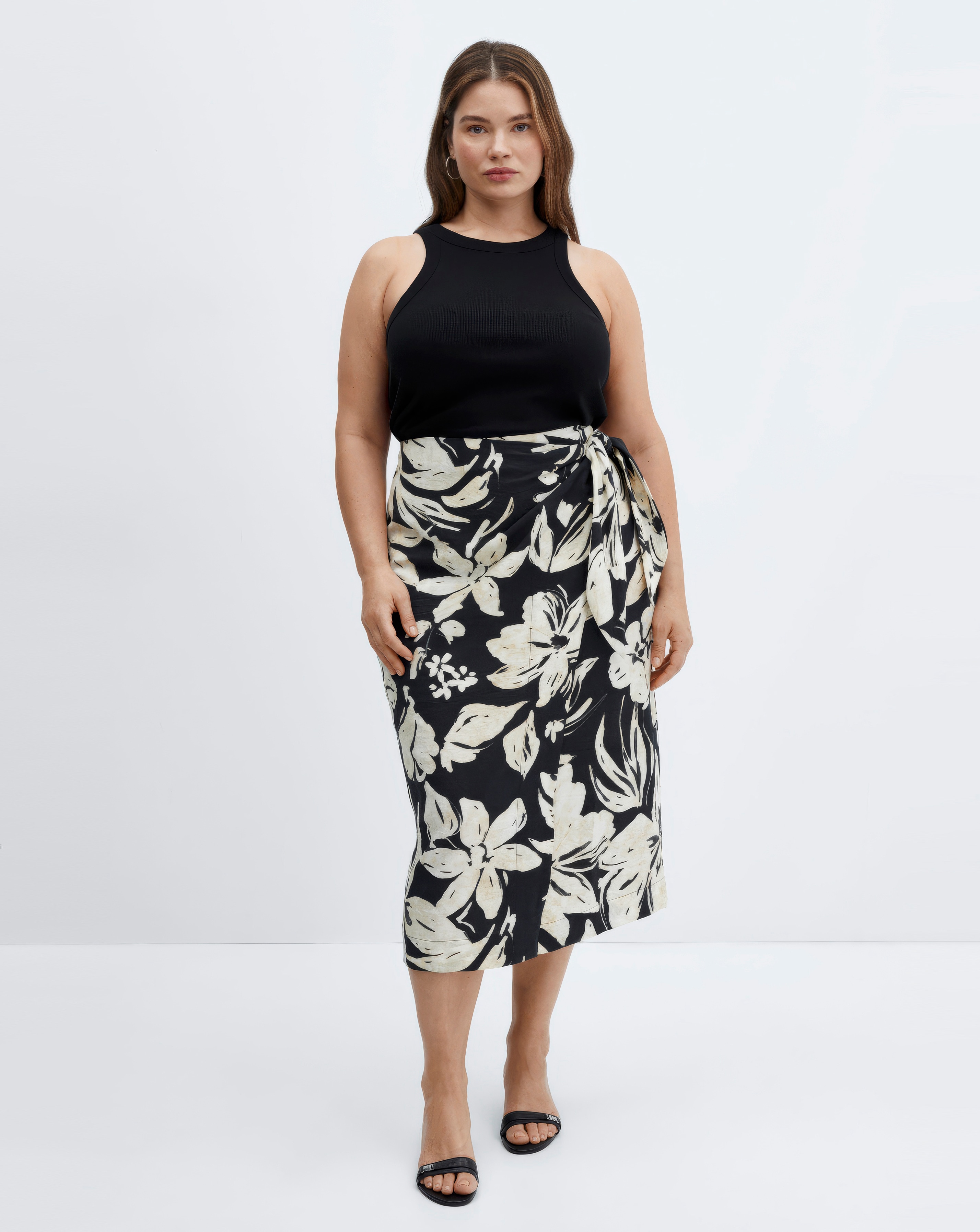 Mango Pareo Floral Wrap Midi Skirt