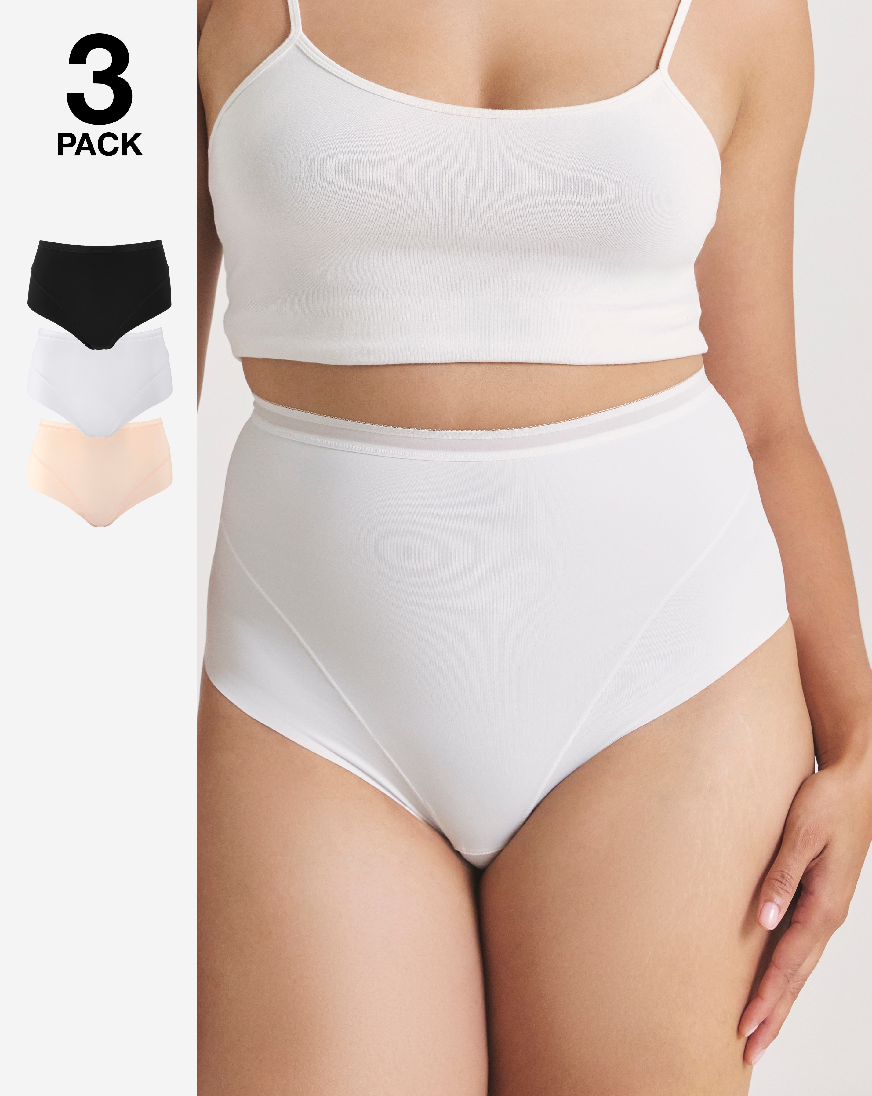MAGISCULPT Plus Size 3 Pack Light Tummy Shapers In Black/white/blush | UK Size 24/26 Women's