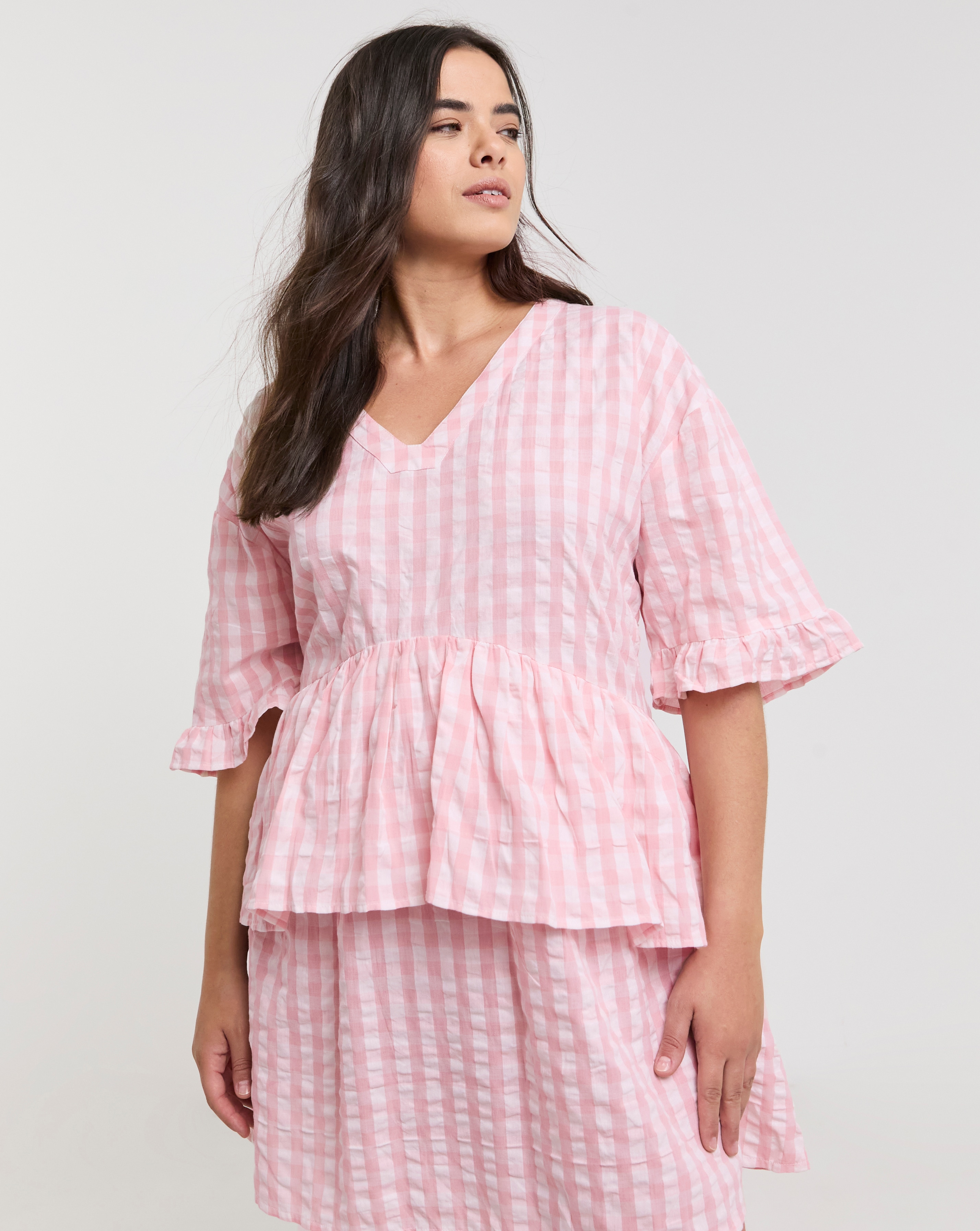 Native Youth Check Ruffle Midi Dress