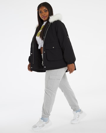 Black Oversized Dip Hem Parka Coat