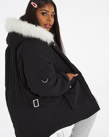 Black Oversized Dip Hem Parka Coat