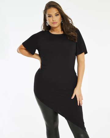 Black Angel Sleeve Asymmetric Tuck Tunic