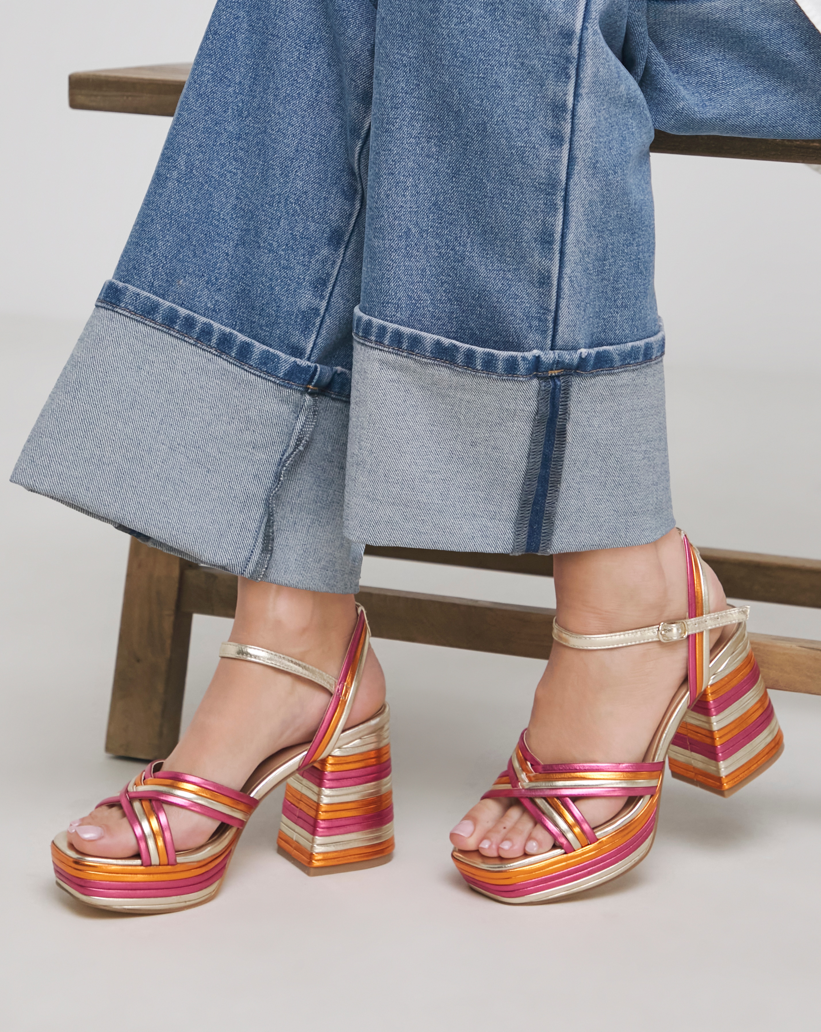 Multi Strap Platform Heel Wide