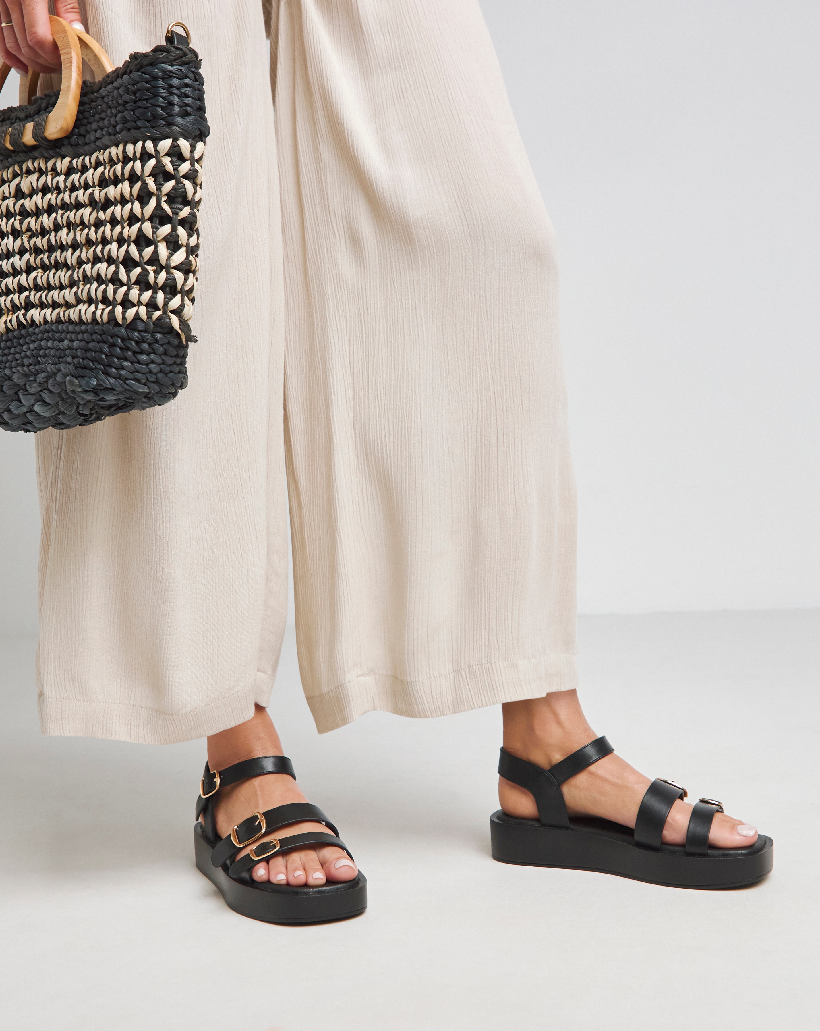 Chunky Multi Buckle Sandal Wide