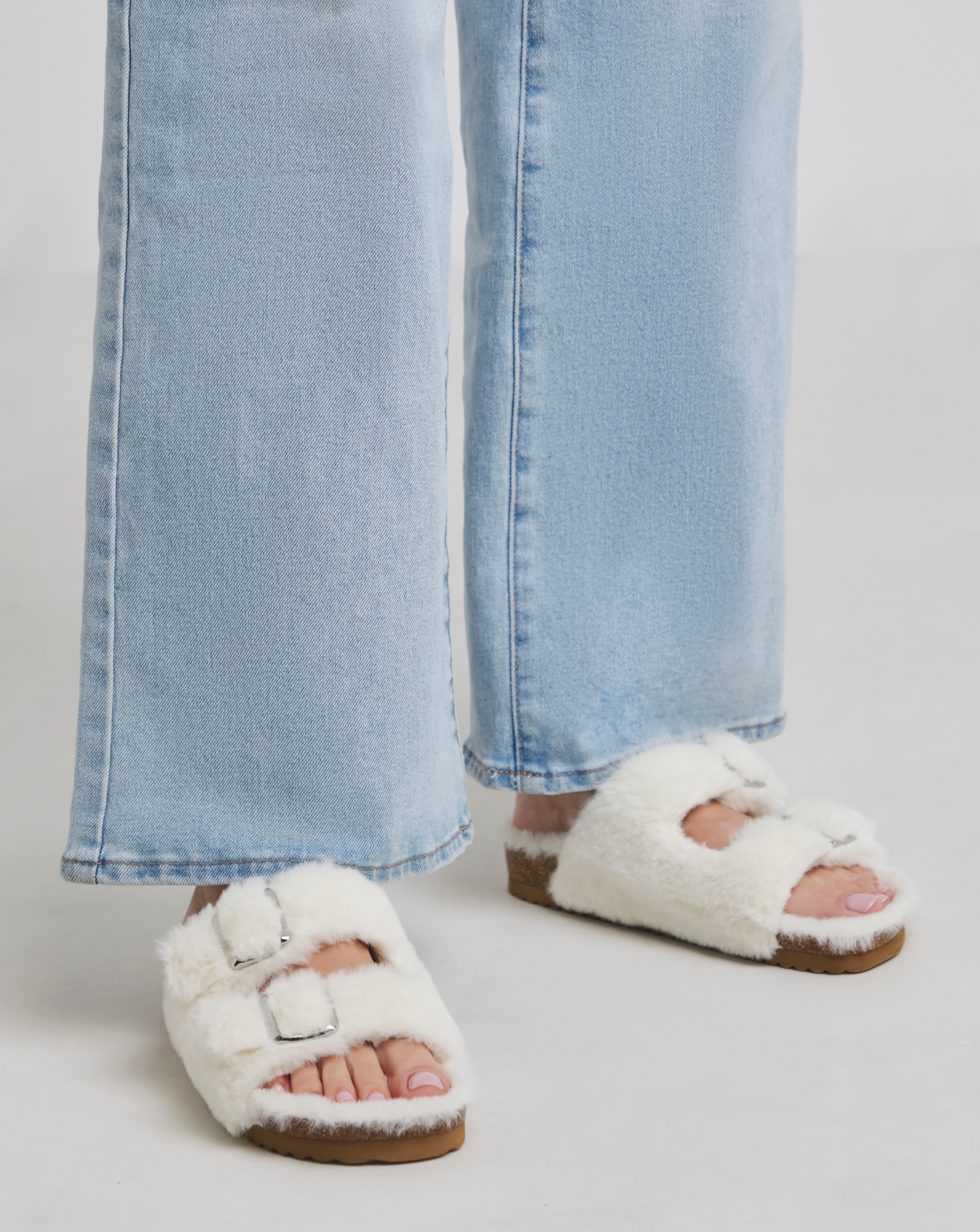 Fluffy Two Strap Footbed Slipper Ex Wide