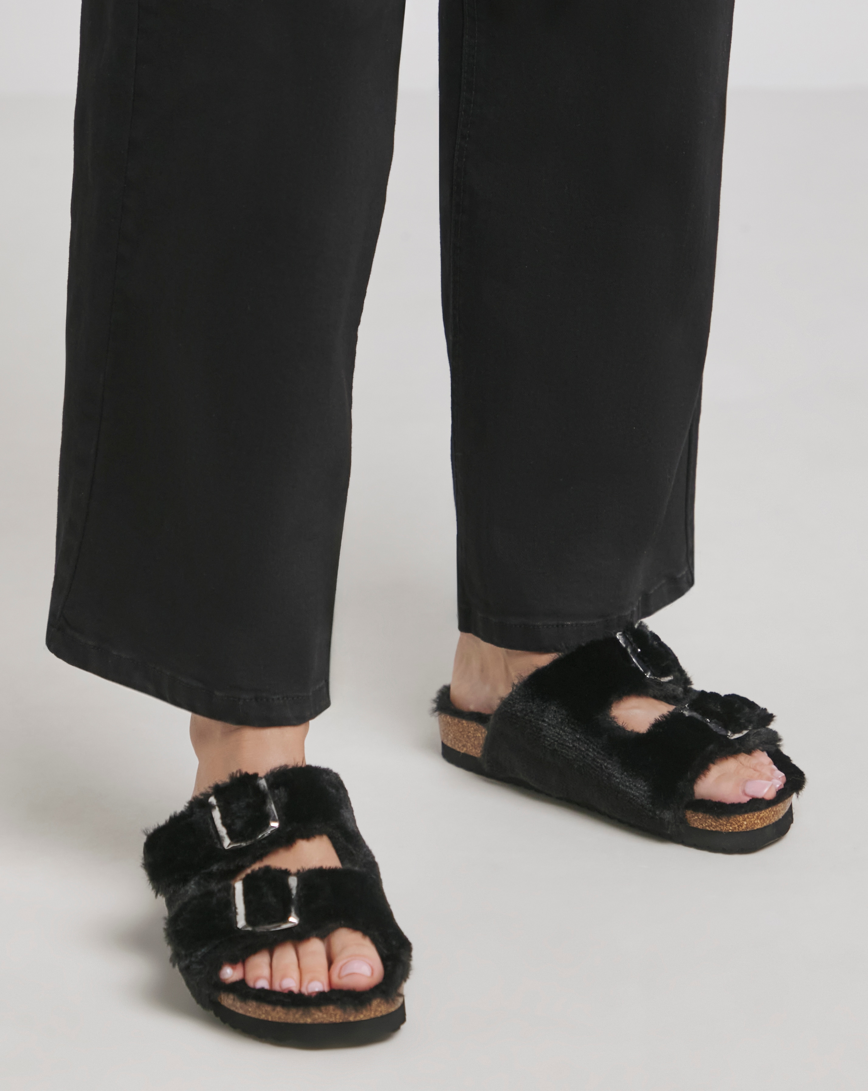 Fluffy Two Strap Footbed Slipper Ex Wide