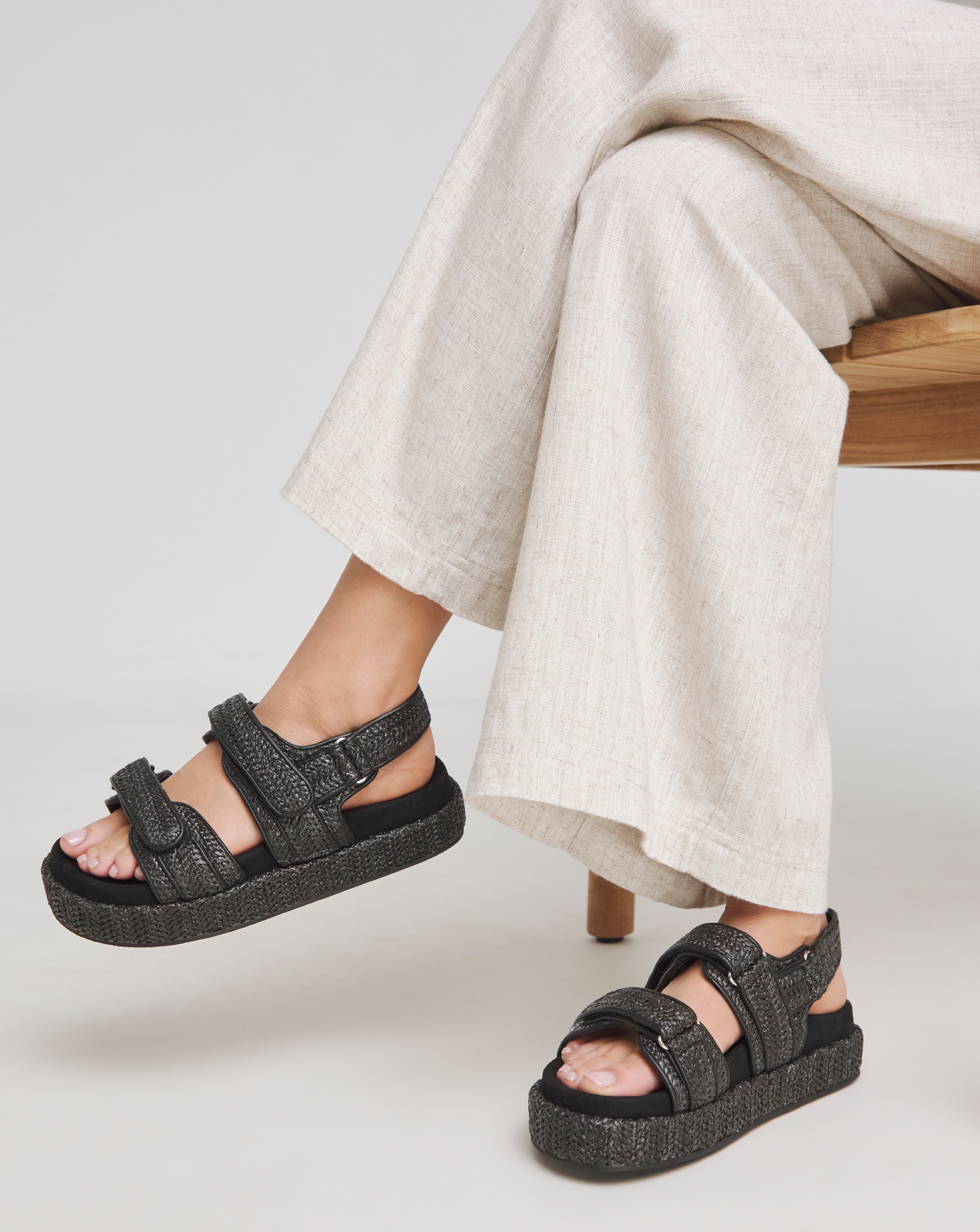 Raffia Chunky Footbed Sandal Wide