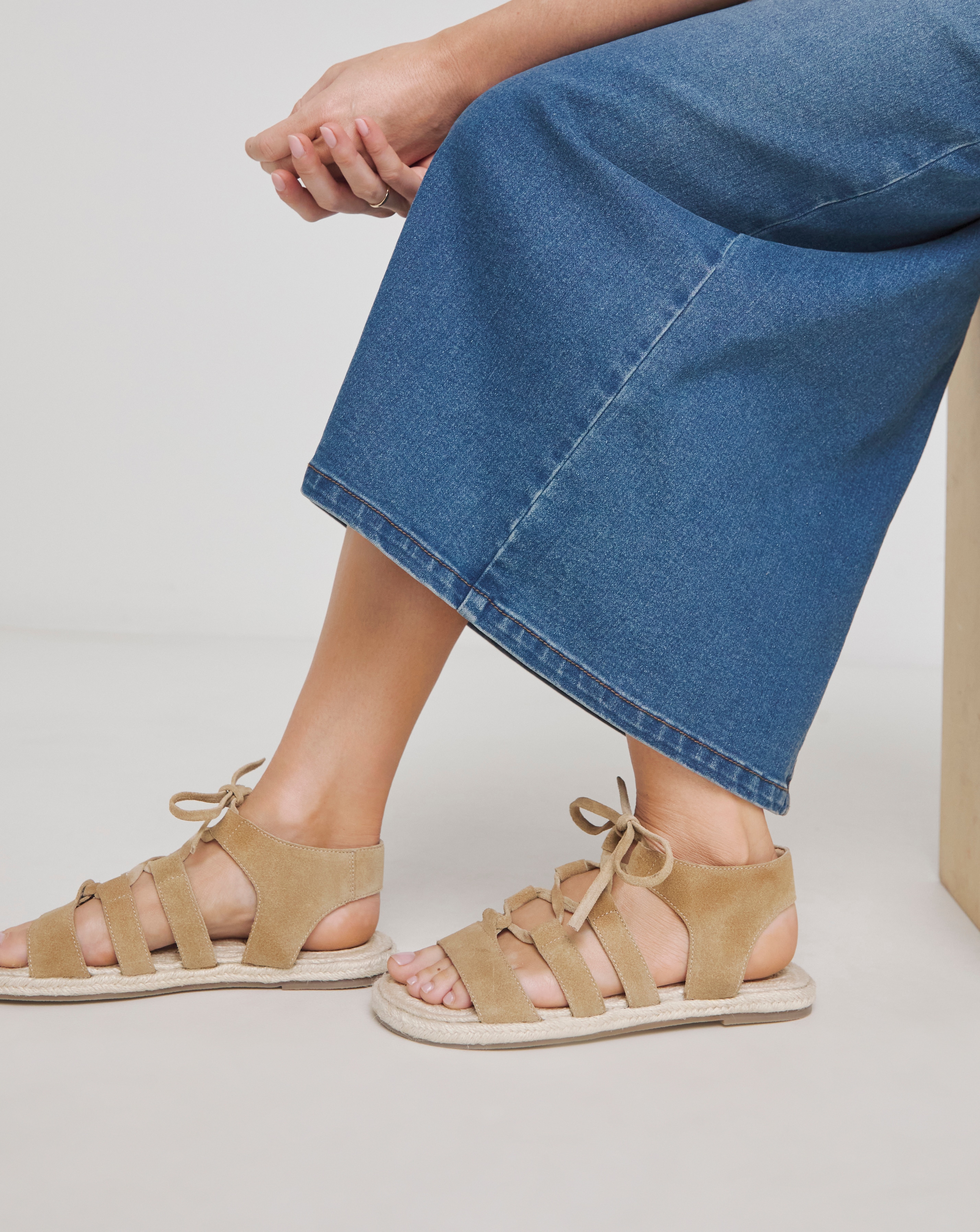 Lace up Flat Espadrille Sandal Wide