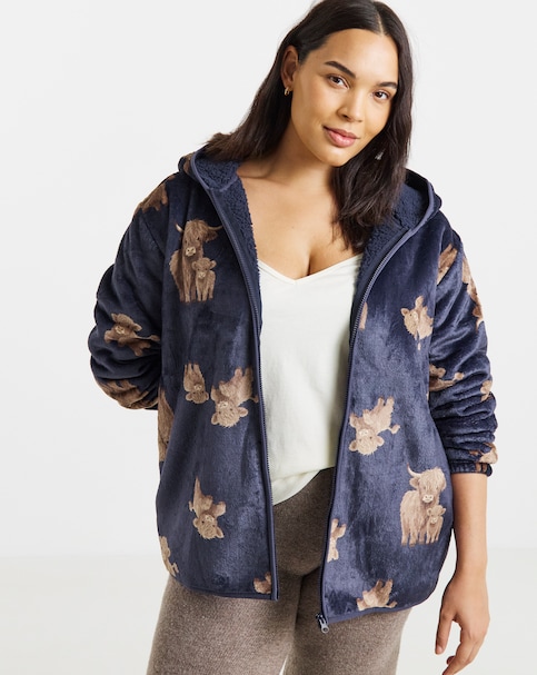 New In - Highland Cow Zip Up Cardigan