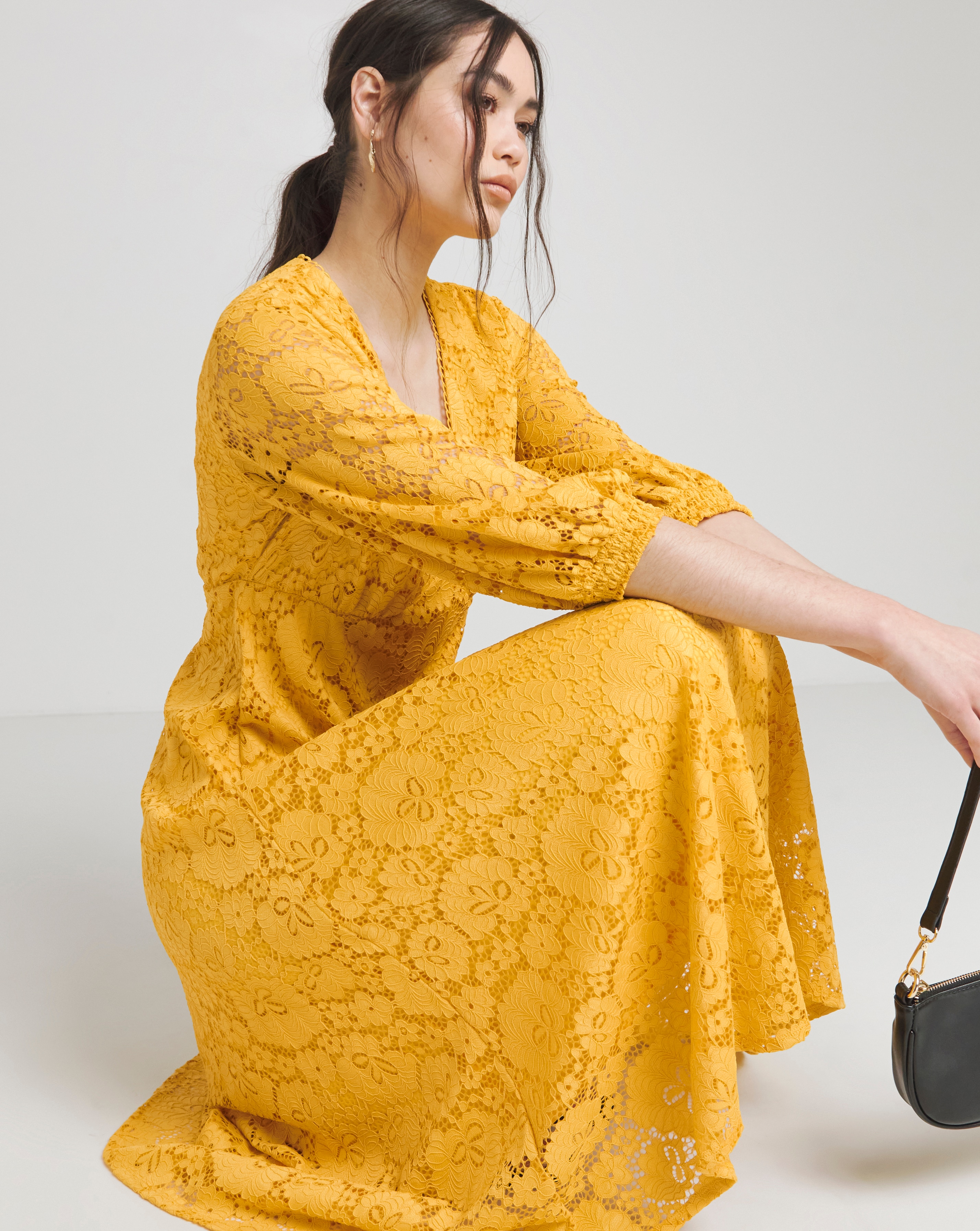 Simply Be - Women's Joanna Hope Stretch Lace Dress - Size 8 - Ochre - 92% Polyester 8% Elastane