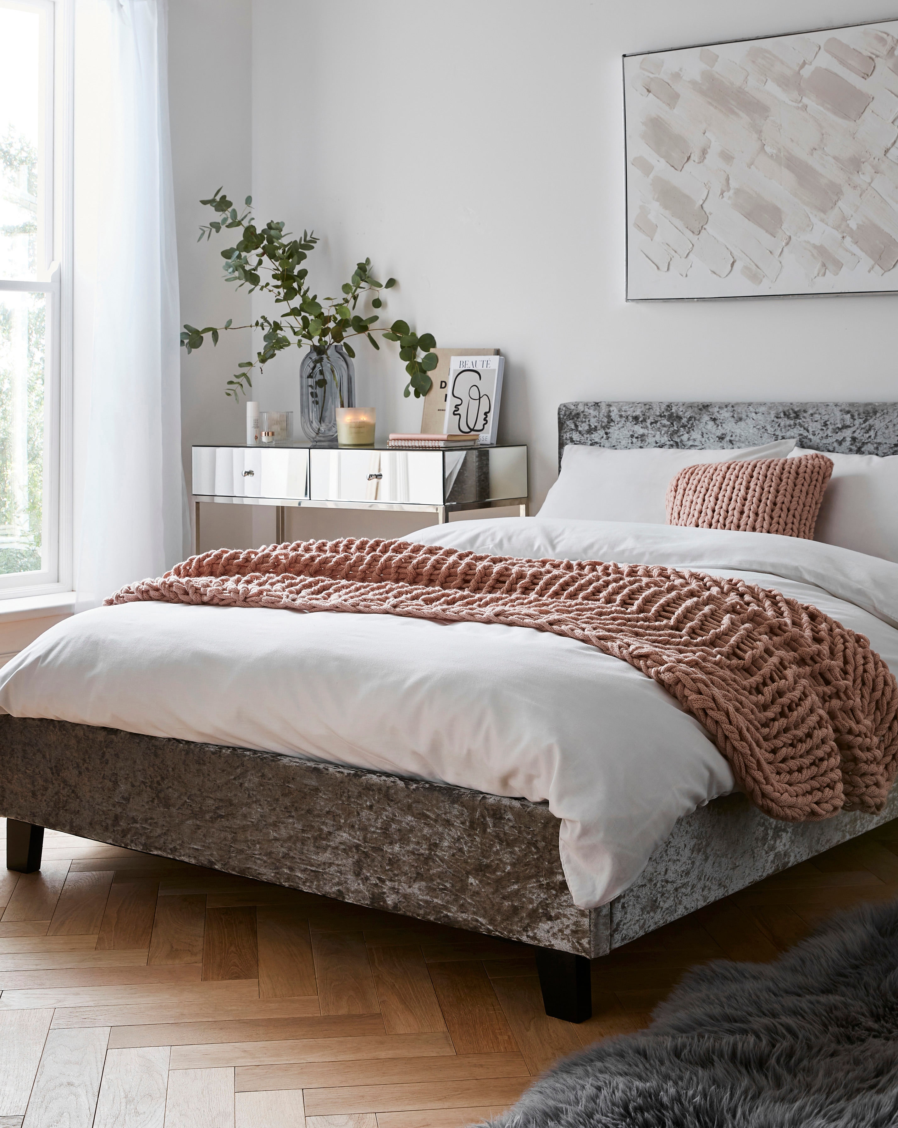 New In - Hayden Crushed Velvet Bed with Mattress