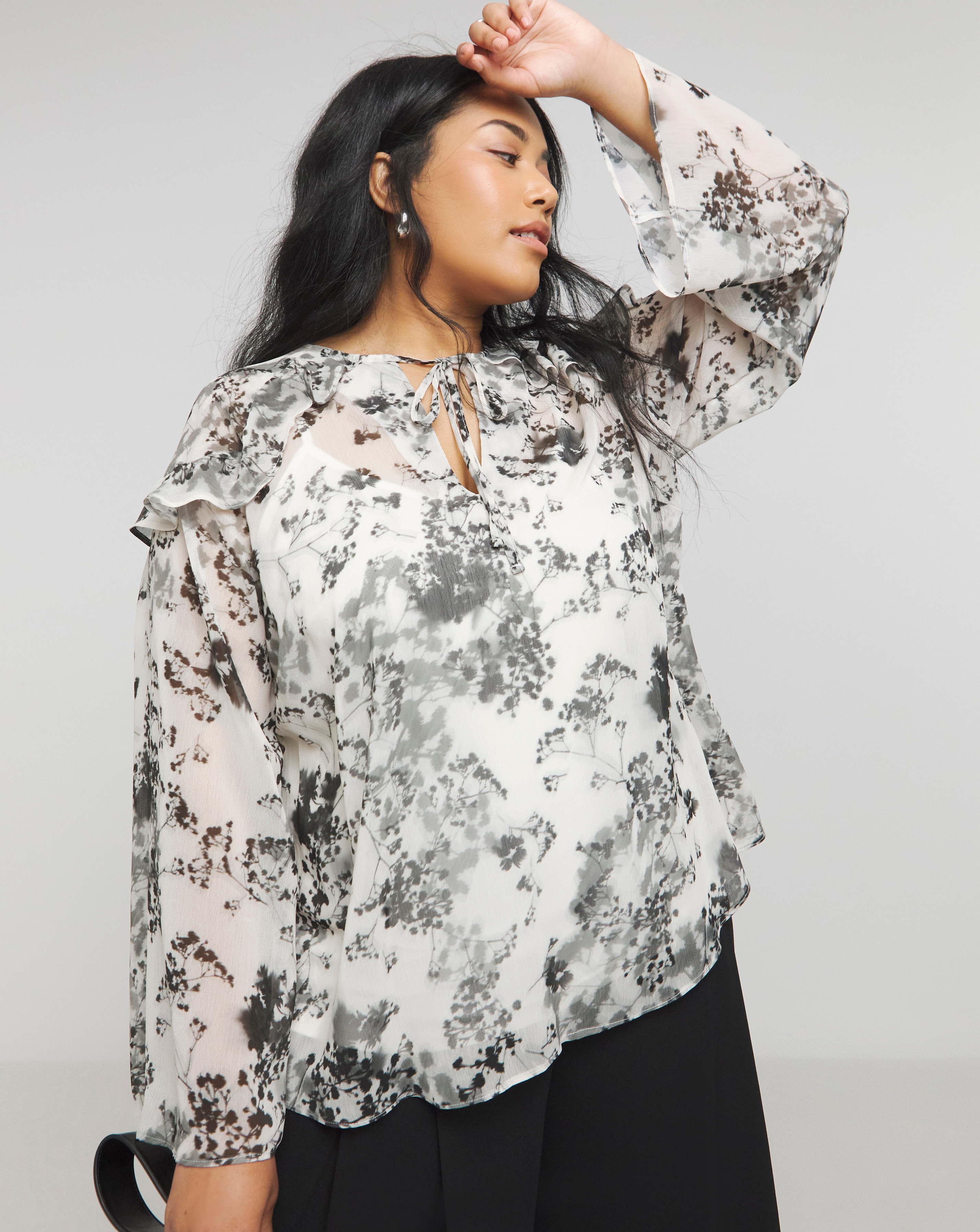 Joanna Hope Printed Ruffle Blouse