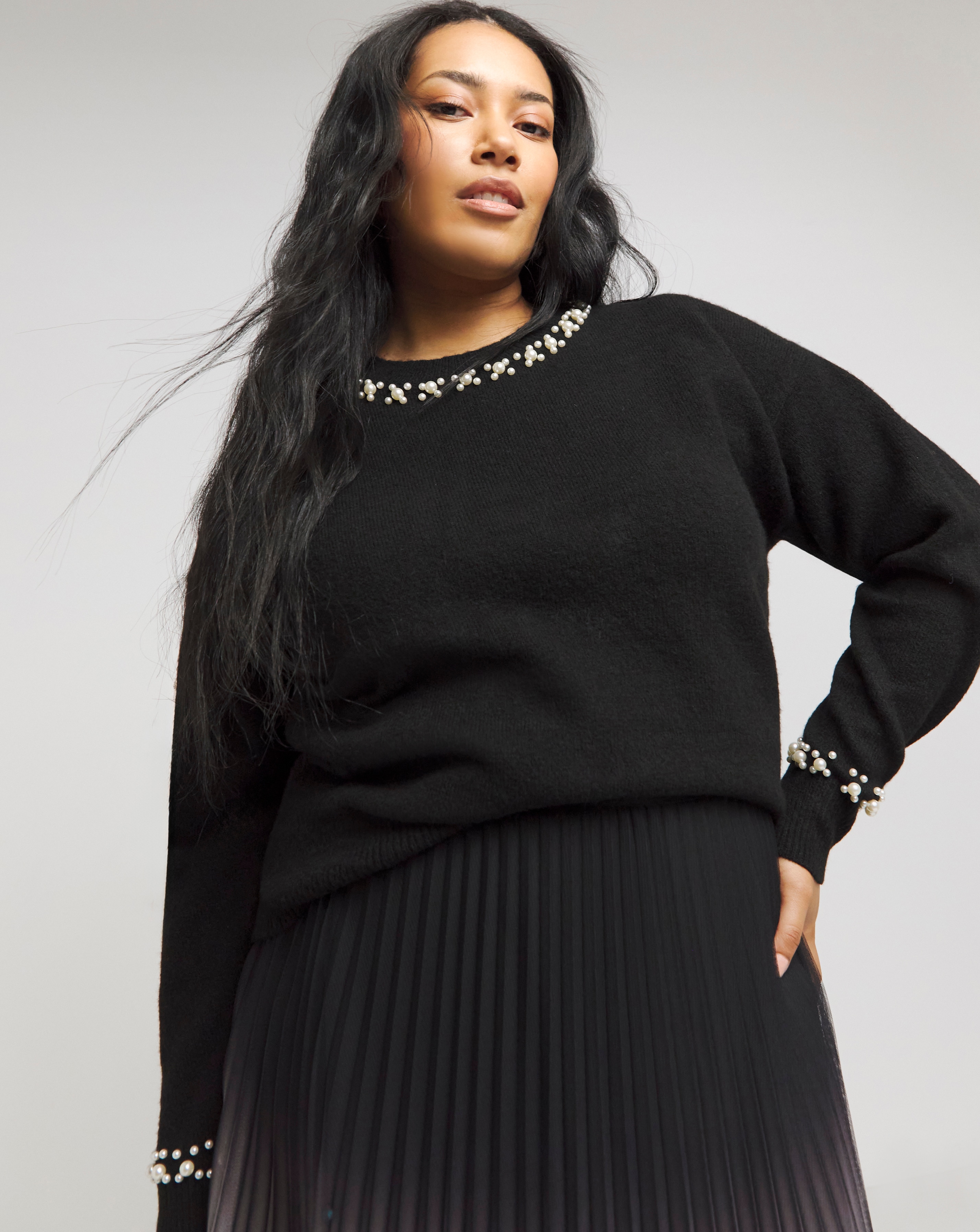 Joanna Hope Black Pearl Trim Knit Jumper