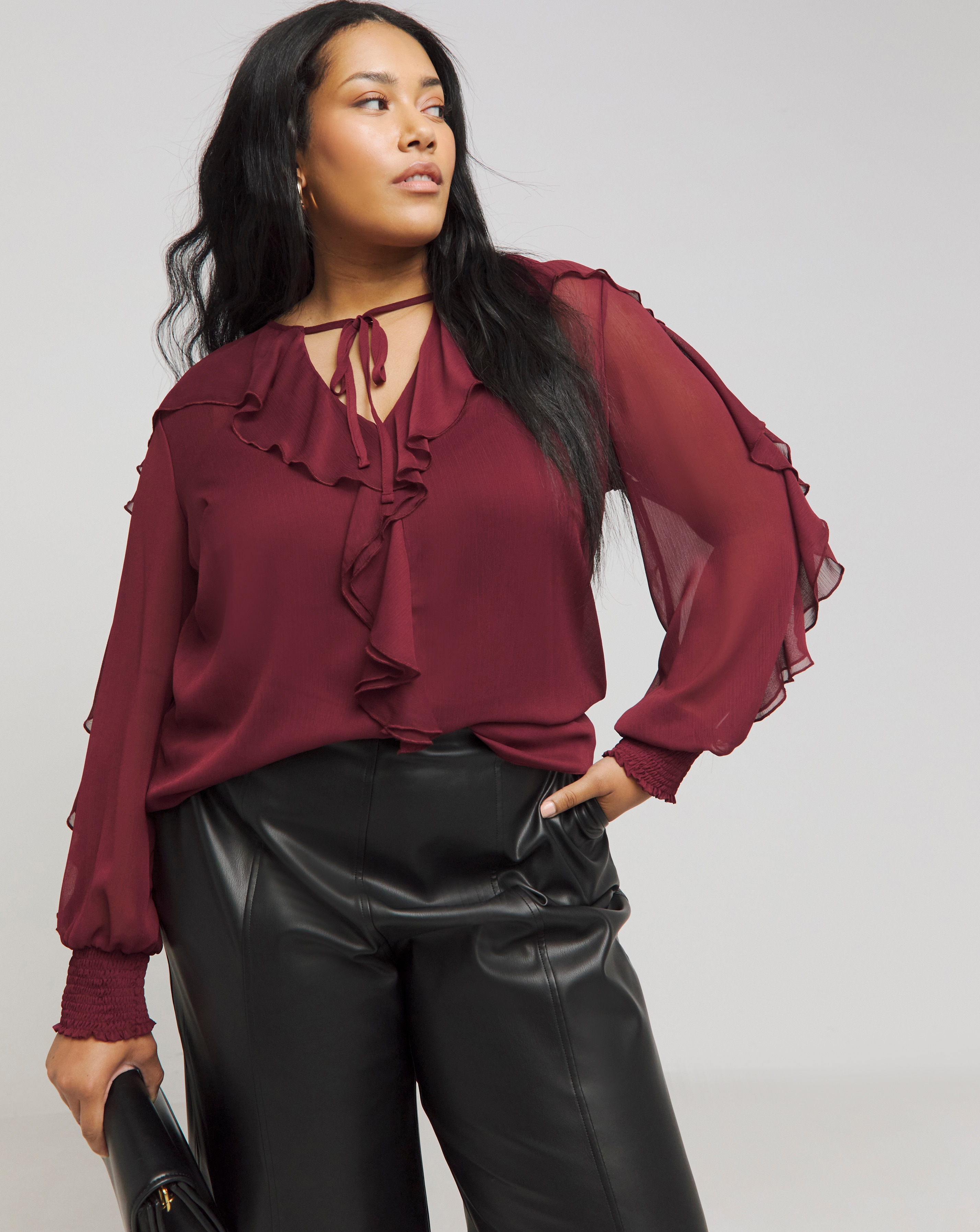 Joanna Hope Crinkle Ruffle Blouse