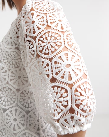 Joanna Hope Crochet Blouse With Puff Sleeves