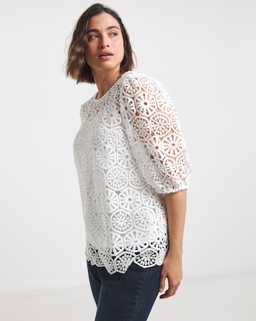 Joanna Hope Crochet Blouse With Puff Sleeves