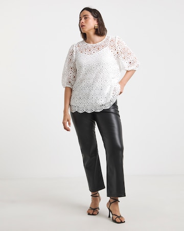 Joanna Hope Crochet Blouse With Puff Sleeves