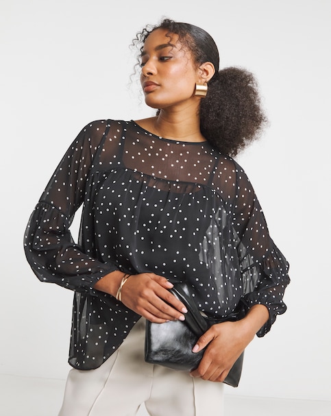 Joanna Hope Romantic Chiffon Blouse - Polka Dot