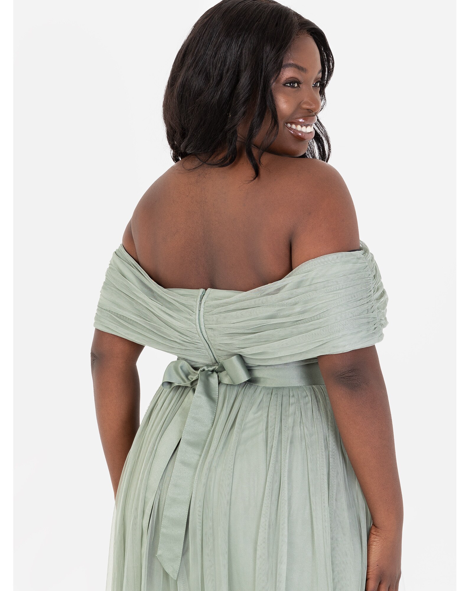 Sage green bardot dress discount