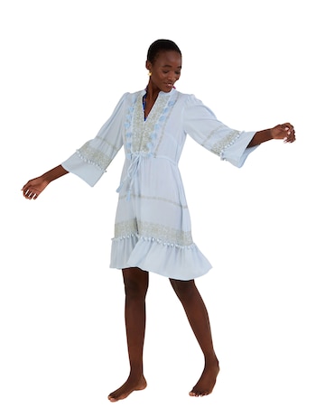 Monsoon Embroidered Pom-Pom Kaftan Dress