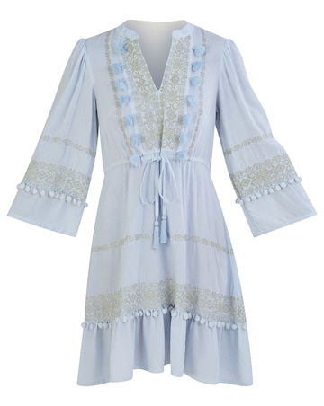 Monsoon Embroidered Pom-Pom Kaftan Dress