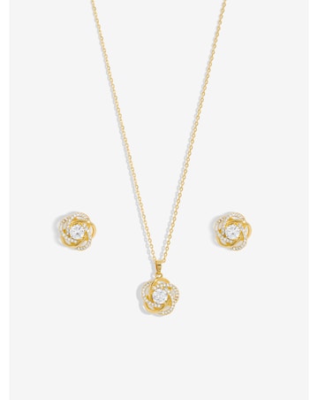 Inicio Gold Plated Cubic Zirconia Knot Set - Gift Boxed