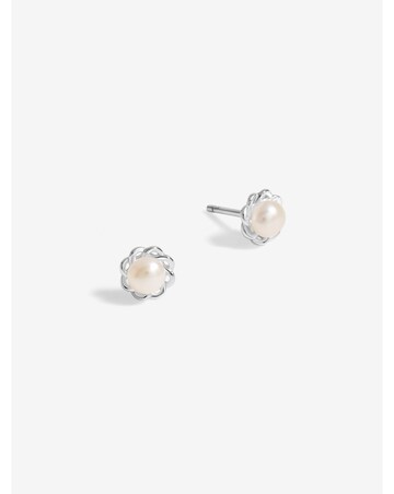Simply Silver Sterling Silver 925 Polished and Pearl Flower Stud Earrings