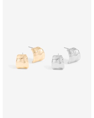 Mood Two Tone Hammered Curve Stud Earrings - Pack Of 2