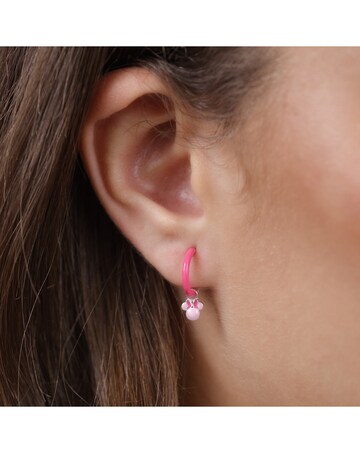 Sterling Silver Minnie Mouse Pink Enamel Huggie Earrings