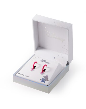 Sterling Silver Minnie Mouse Pink Enamel Huggie Earrings