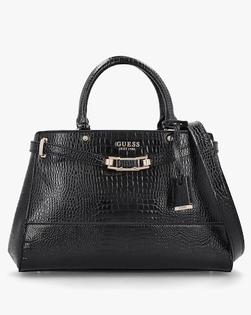Guess Silvye Luxury Black Moc Croc Satchel Bag
