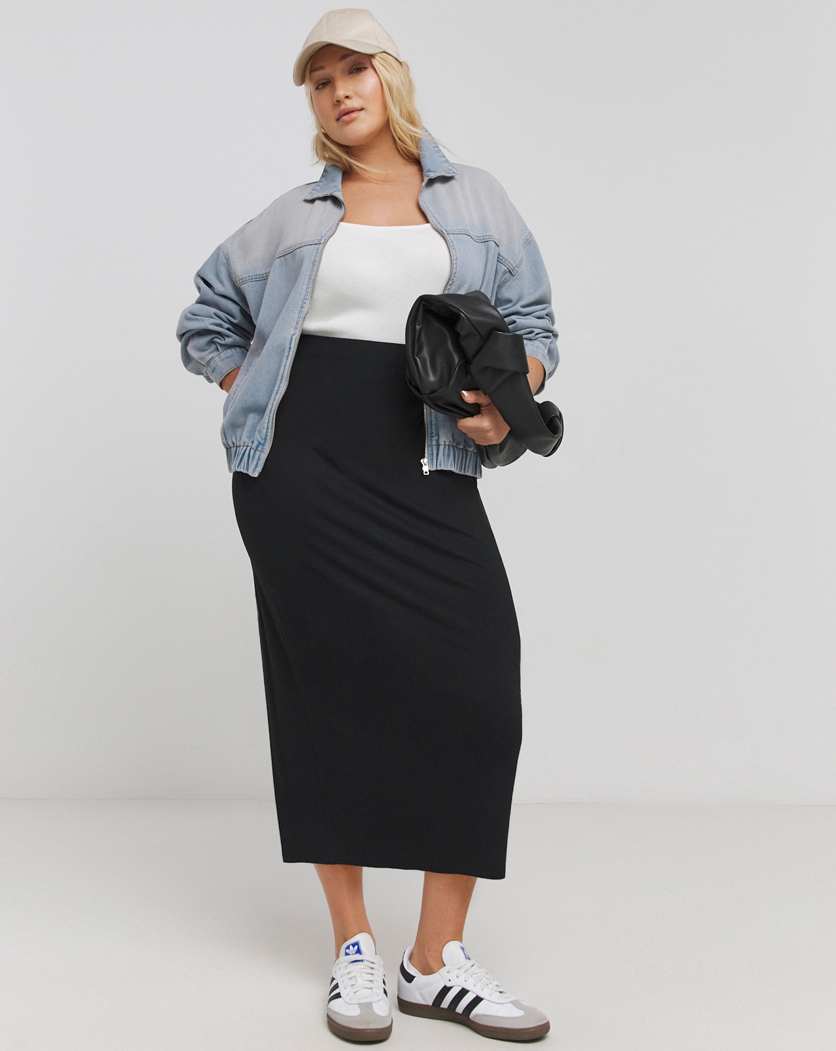 Black Jersey Tube Midi Skirt