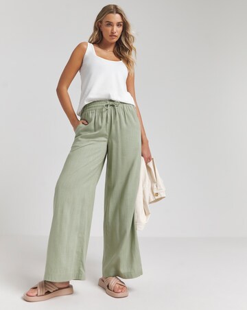 Simply Be Khaki Tie Waist Wide Leg Linen Trousers