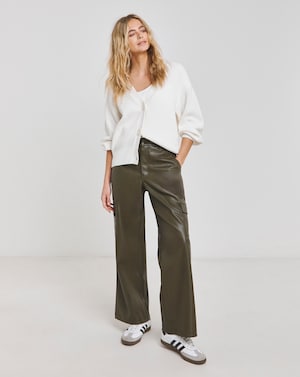 Stretch PU Cargo Wide Leg Trousers - Image 1
