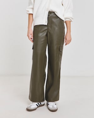 Stretch PU Cargo Wide Leg Trousers - Image 2