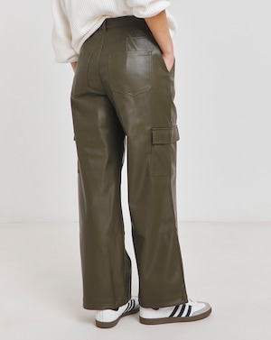 Stretch PU Cargo Wide Leg Trousers - Image 3