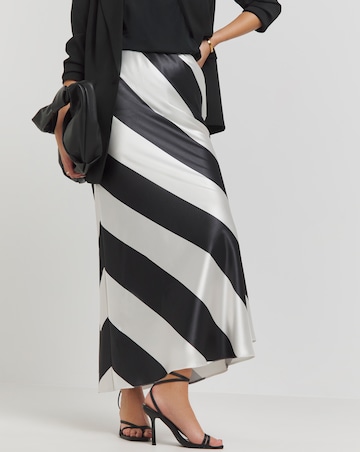 Mono Stripe Print Satin Maxi Skirt