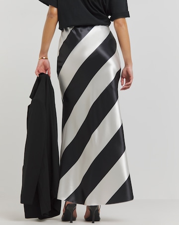Mono Stripe Print Satin Maxi Skirt