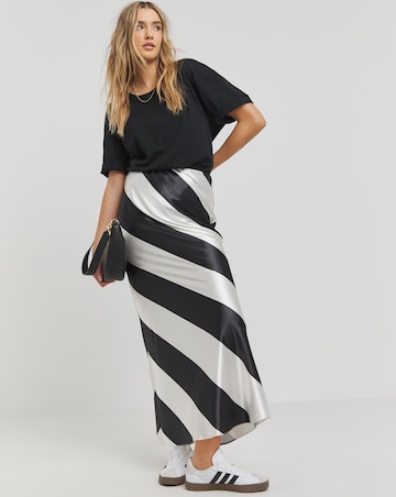 Mono Stripe Print Satin Maxi Skirt