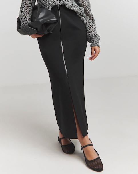 Zip Detail Ponte Midaxi Skirt - Black