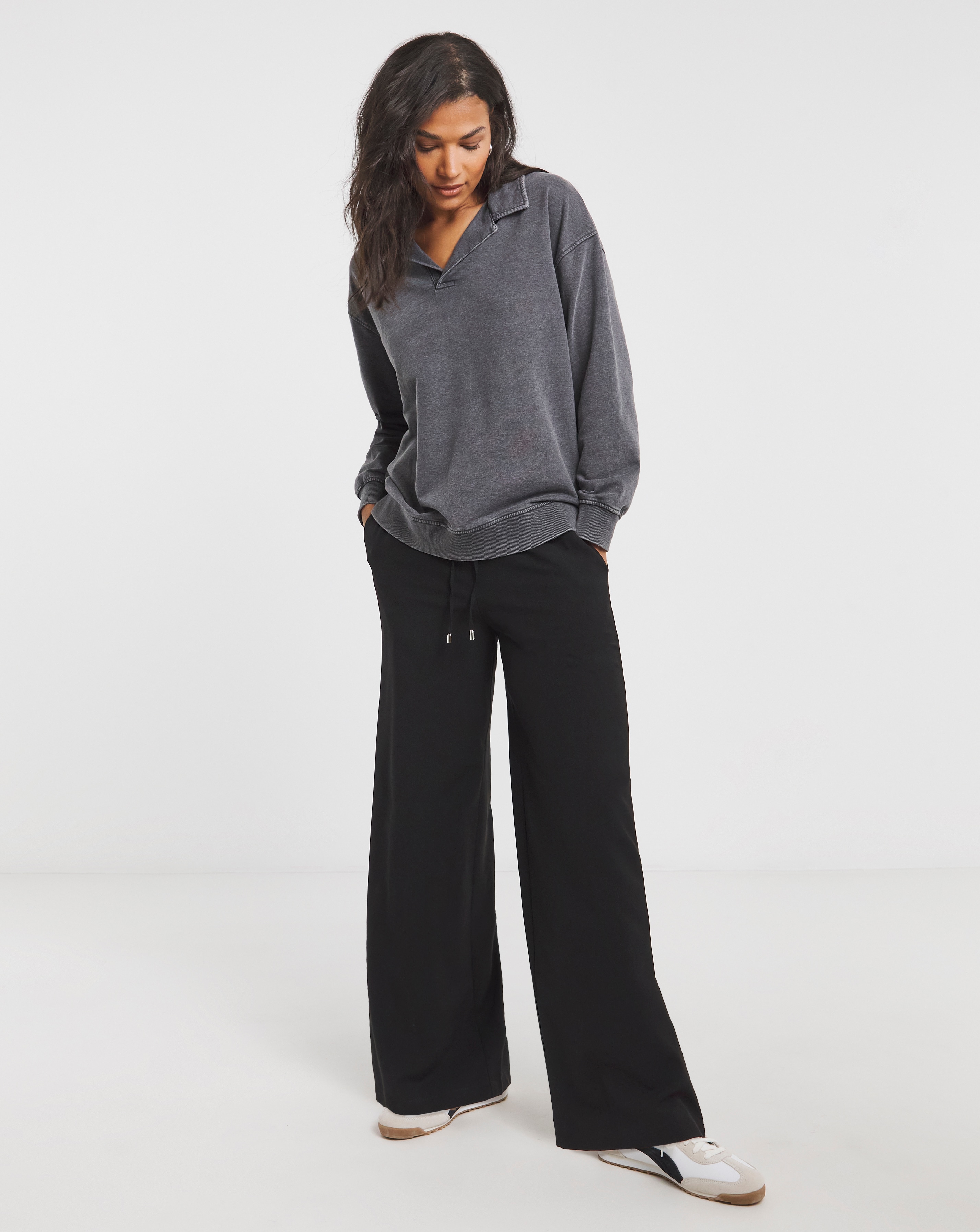 Drawcord Waist Wide Leg Trousers